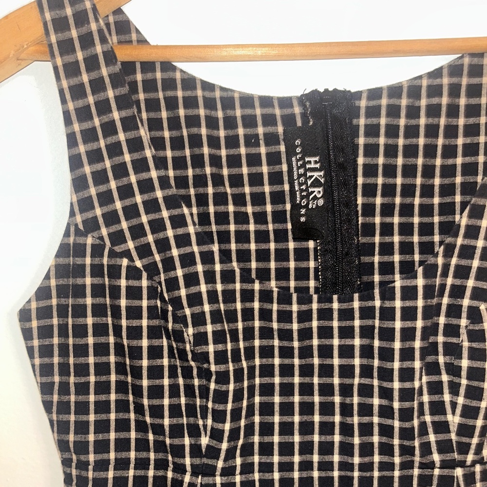 HKR Collections Vintage Checkered Mini Dress – Black & Beige, Size M
